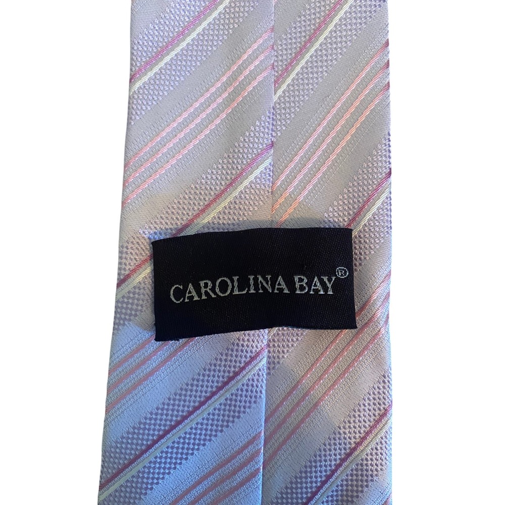 Carolina Bay‎ Mens Necktie Lavender Pink White Diagonal Striped Polyester Tie